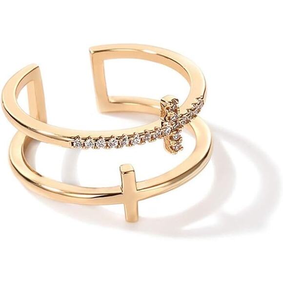 Elegant Chic Trendy Double Cross Adjustable Statement Ring - Adjustable - Picture 5 of 6